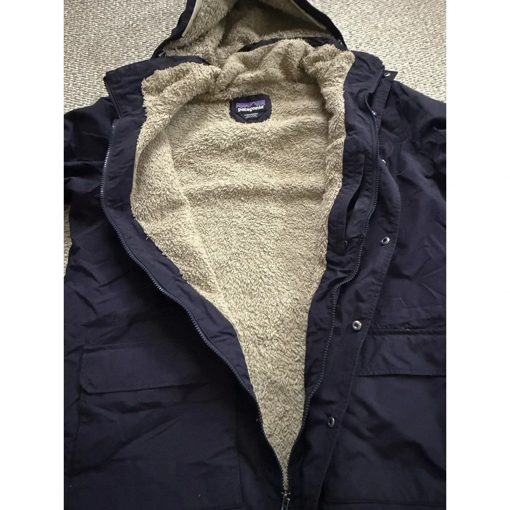 mens patagonia isthmus parka large Hoodie Navy Jacket Sherpa - Picture 4 of 10